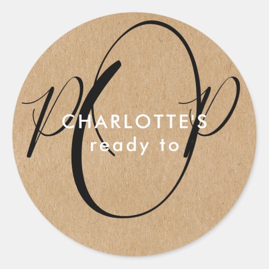 Rustieke Kraft Chic Script Kant-en-Klaar om te Kna Ronde Sticker (Voorkant)