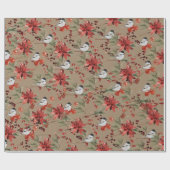 Rustieke Kraft Chickadees Rode bessen & Poinsettia Cadeaupapier (Vlak)