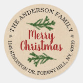 Rustieke Kraft Dennentakken Vakantie Retouradres Ronde Sticker (Voorkant)