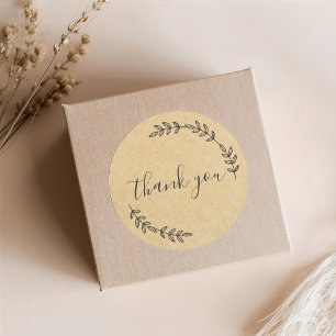 Rustieke Kraft Eenvoudige Krans Calligrafie Dank J Ronde Sticker
