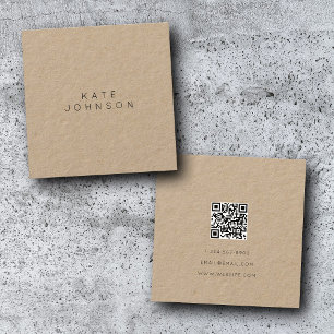 Rustieke Kraft eenvoudige minimalistische QR-code Vierkante Visitekaartje
