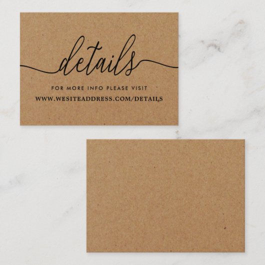 Rustieke Kraft Eenvoudige Script Details Informatiekaartje (Voorkant / Achterkant)
