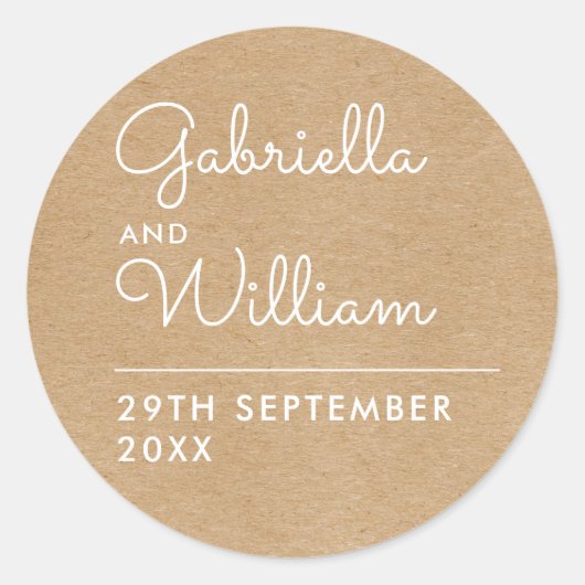 Rustieke Kraft Elegant Script Favor Ronde Sticker (Voorkant)