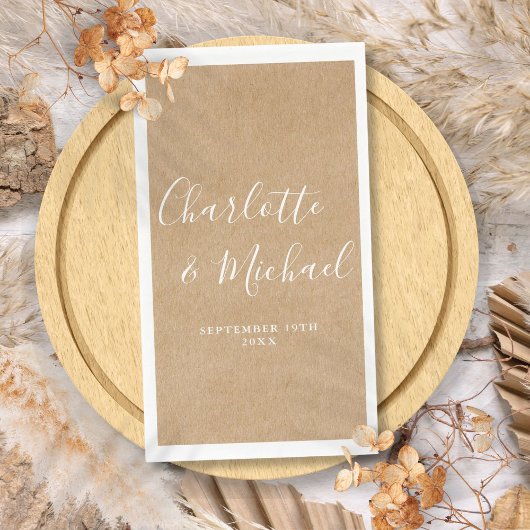 Rustieke Kraft Elegante Handtekening Trouwscript Servet