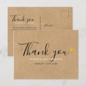 Rustieke Kraft Elegante Script Gouden Hart Bedankt Briefkaart (Voorkant / Achterkant)
