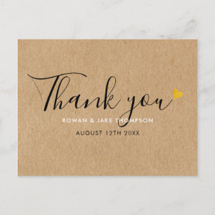Rustieke Kraft Elegante Script Gouden Hart Bedankt Briefkaart