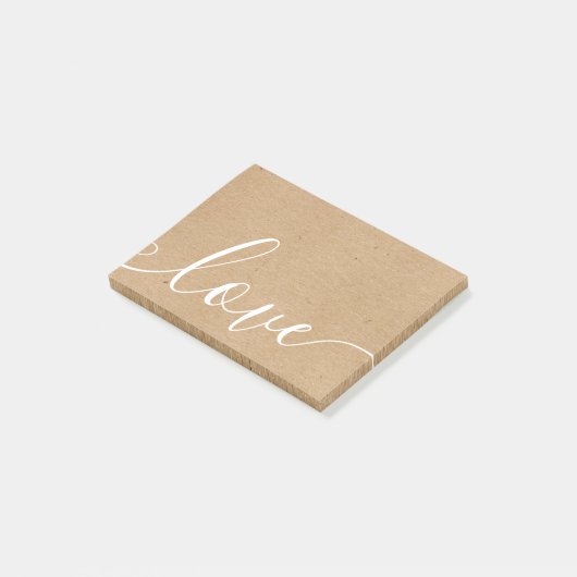 Rustieke Kraft Elegante Script Liefde Post-it® Notes (Schuin)