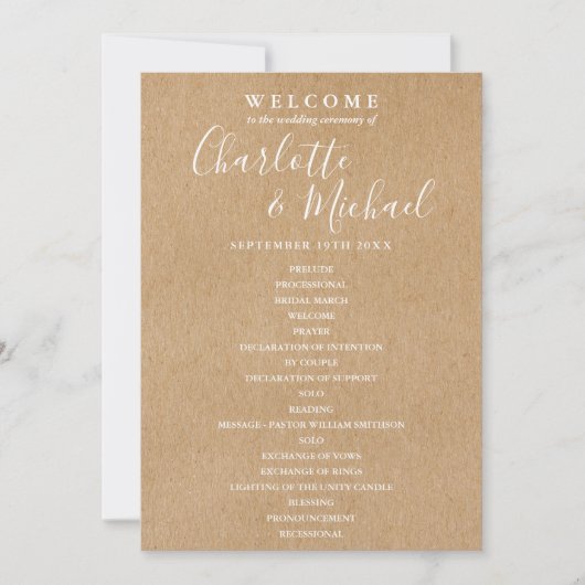 Rustieke Kraft Elegante Trouwprogramma Script (Voorkant)