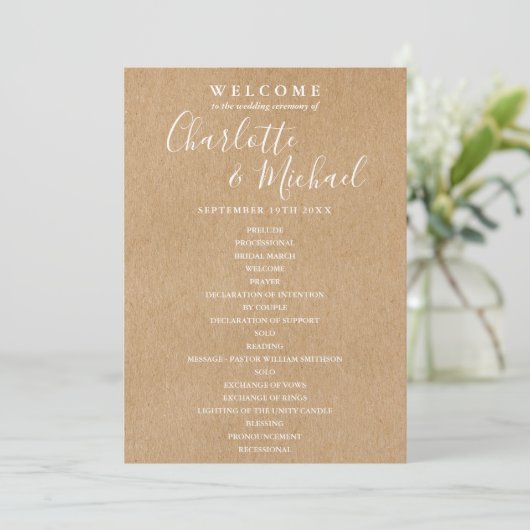 Rustieke Kraft Elegante Trouwprogramma Script (Staand voorkant)