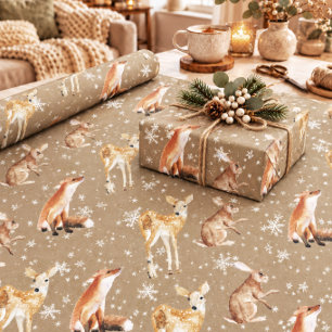 Rustieke Kraft Elegante Winter Dieren Grote Schaal Cadeaupapier
