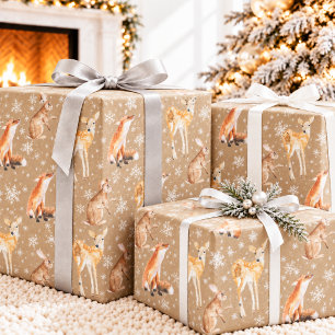 Rustieke Kraft Elegante Winter Dieren Grote Schaal Cadeaupapier