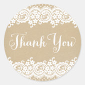Rustieke Kraft en Kant Bruiloft Dank u Ronde Sticker (Voorkant)