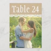 Rustieke Kraft en Kant Bruiloft Foto Tafel Nummers Kaart (Voorkant)