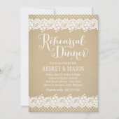 Rustieke Kraft en Kant bruiloft repetitie diner Kaart (Voorkant)