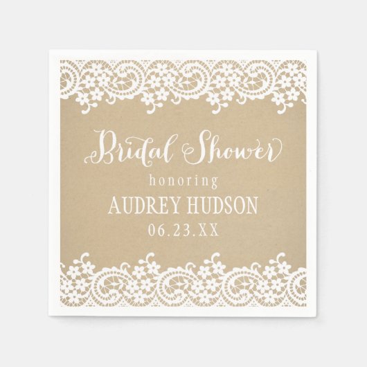 Rustieke Kraft en Kant Bruiloft Vrijgezellenfeest Servetten (Voorkant)