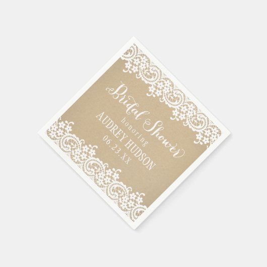 Rustieke Kraft en Kant Bruiloft Vrijgezellenfeest Servetten (Hoek)