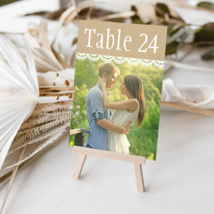 Rustieke Kraft en Kant Foto Tafel Nummerkaart Kaart