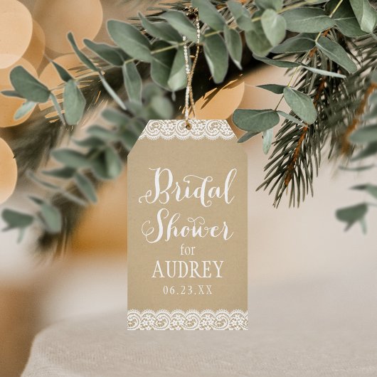 Rustieke Kraft en Kant Trouw Bruidsfeest Cadeaulabel