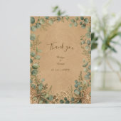 Rustieke Kraft Eucalyptus kant Bruiloft Bedankkaart (Staand voorkant)