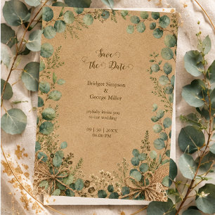 Rustieke Kraft Eucalyptus kant Bruiloft  Kaart