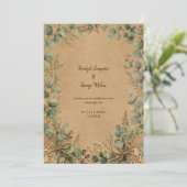 Rustieke Kraft Eucalyptus kant Bruiloft  Kaart (Staand voorkant)
