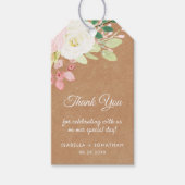 Rustieke Kraft Floral Brown Cream Dank u bruiloft Cadeaulabel (Voorkant)