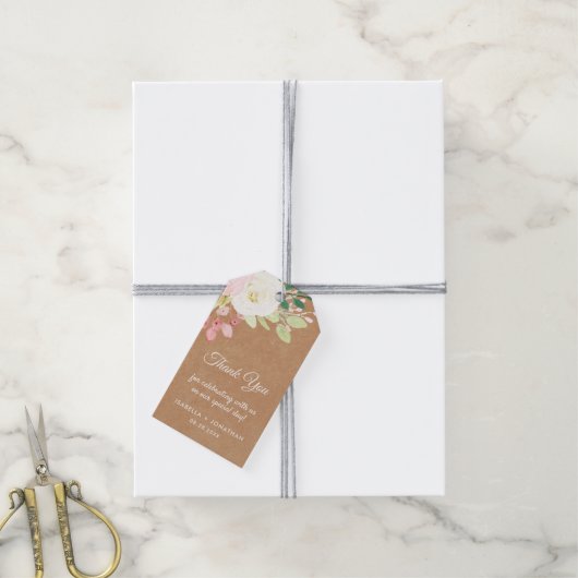 Rustieke Kraft Floral Brown Cream Dank u bruiloft Cadeaulabel (Met Touw)
