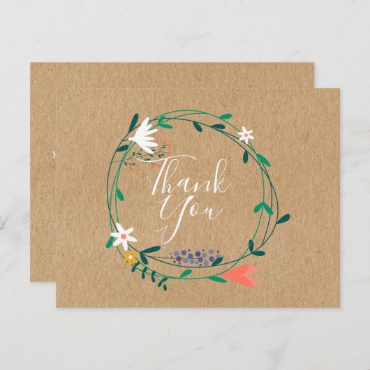 Rustieke Kraft Floral Garland Business Dank u Bedankkaart (Voorkant / Achterkant)