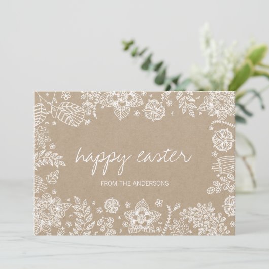 Rustieke Kraft Floral Happy Easter Kaart (Staand voorkant)