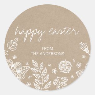 Rustieke Kraft Floral Happy Easter Round Sticker