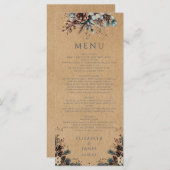 Rustieke Kraft Forest Bloemen Pinecones bruiloft Menu (Voorkant / Achterkant)