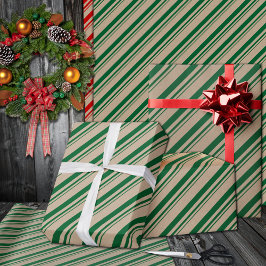 Rustieke Kraft Forest Green Snoep Stripes Vakantie Cadeaupapier