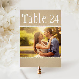 Rustieke Kraft Foto Huwelijk Tafel Nummerkaart Kaart
