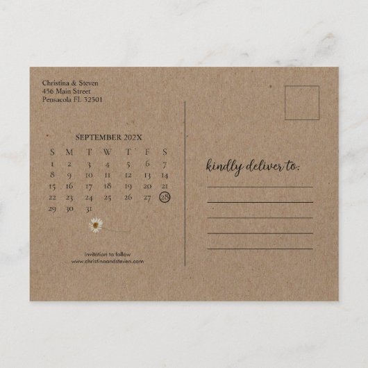 Rustieke Kraft Gedroogde Zonnebloem Bruiloft Save  Briefkaart (Achterkant)