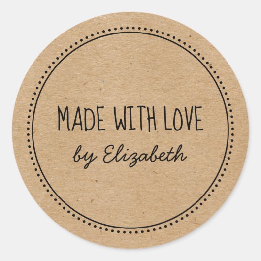Rustieke kraft gemaakt met liefde handgeschreven s ronde sticker (Voorkant)