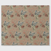 Rustieke Kraft gemengde sparren dennenappels rode Cadeaupapier (Vlak)