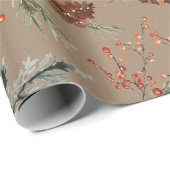 Rustieke Kraft gemengde sparren dennenappels rode Cadeaupapier (Rol Hoek)