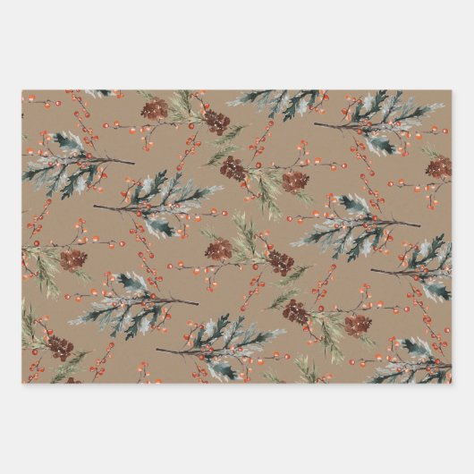 Rustieke Kraft gemengde sparren dennenappels rode Inpakpapier Vel (Voorkant 2)