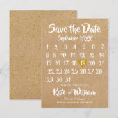 Rustieke Kraft Gold Heart Kalender Save the Date Aankondigingskaart (Voorkant / Achterkant)