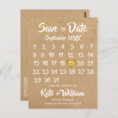 Rustieke Kraft Gold Heart Kalender Save the Date Briefkaart (Voorkant / Achterkant)