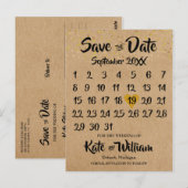Rustieke Kraft Gold Heart Kalender Save the Date Briefkaart (Voorkant / Achterkant)