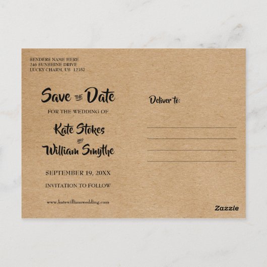Rustieke Kraft Gold Heart Kalender Save the Date Briefkaart (Achterkant)