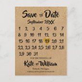 Rustieke Kraft Gold Heart Kalender Save the Date Briefkaart (Voorkant)