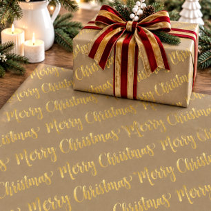 Rustieke Kraft Gouden Calligraphy Prettig Kerstmis Cadeaupapier