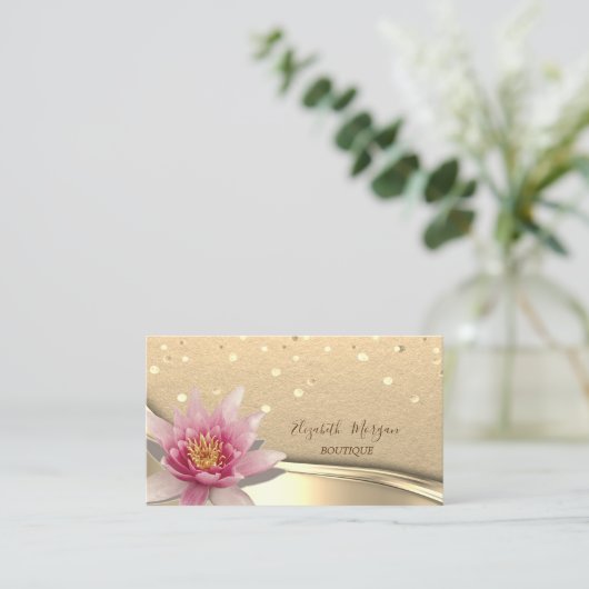 Rustieke Kraft, Gouden Confetti, Waterverf Lotus Visitekaartje (Staand voorkant)