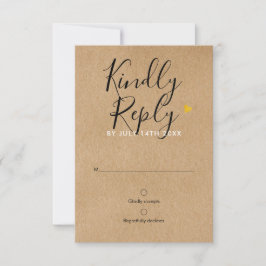 Rustieke Kraft Gouden Hart Chic Script Trouw RSVP Kaartje
