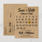 Rustieke Kraft Gouden Hart Kalender Bewaar de Datu Aankondigingskaart (Voorkant / Achterkant)