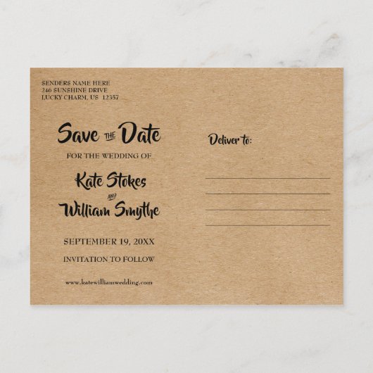 Rustieke Kraft Gouden Hart Kalender Bewaar de Datu Aankondigingskaart (Achterkant)