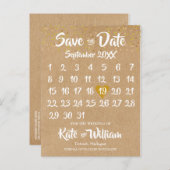 Rustieke Kraft Gouden Hart Kalender Bewaar de Datu Aankondigingskaart (Voorkant / Achterkant)