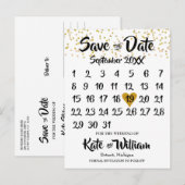 Rustieke Kraft Gouden Hart Kalender Save the Date Aankondigingskaart (Voorkant / Achterkant)